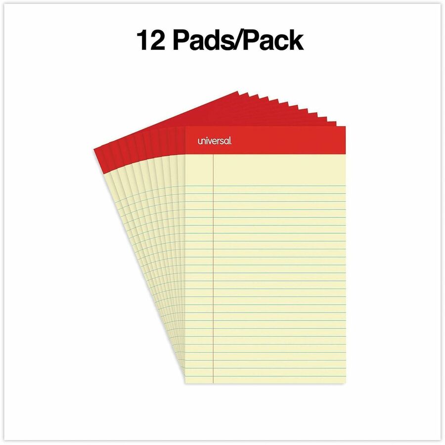 Universal Notepad - 1 Subject(s) - 50 Sheets - Tape Bound - Legal Ruled Red Margin - 16 lb Basis Weight - 5" x 8" Sheet Size - 5" Width - Canary Paper - 1 Dozen
