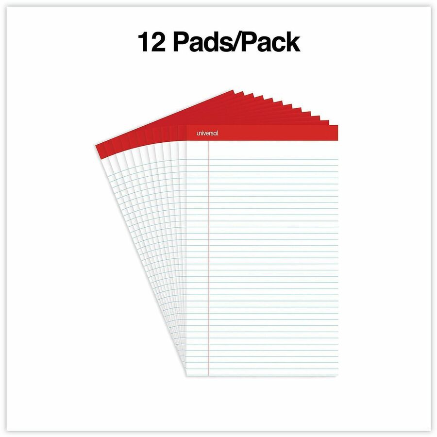 Universal Notepad - 1 Subject(s) - 50 Sheets - Tape Bound - Legal Ruled Red Margin - 16 lb Basis Weight - Legal - 8 1/2" x 14" Sheet Size - 14" Height x 8.5" Width - White Paper - Chipboard Cover - 1 Dozen