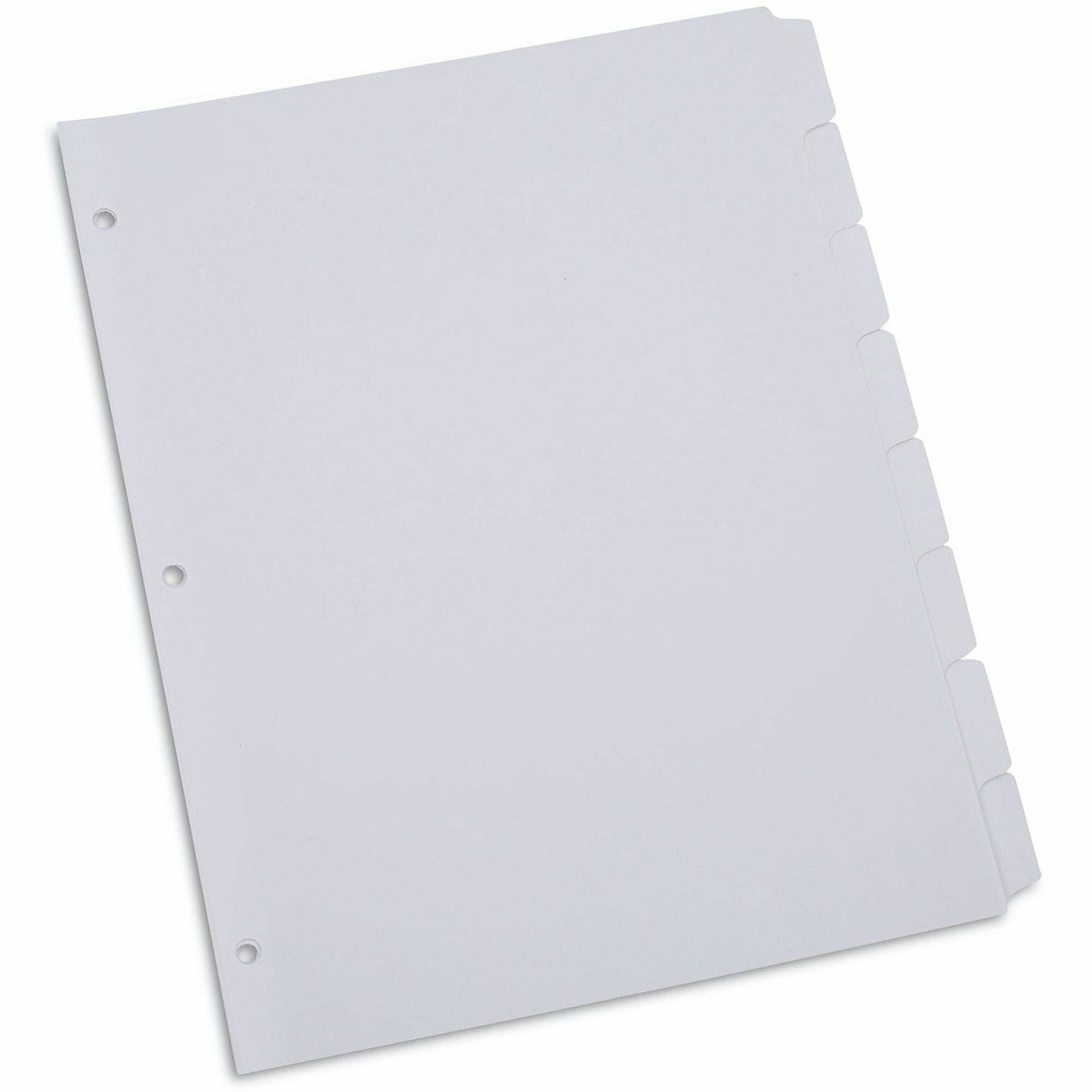 8 x Divider(s) - 8 Blank Side Tab(s) - 8 Tab(s)/Set - 8.5" Divider Width x 11" Divider Length - Letter - 3 Hole Punched - White Paper Divider - White Paper Tab(s) - 20% Recycled - Customizable, Double-sided, Reinforced Edges, Laminated Tab - 1 Set