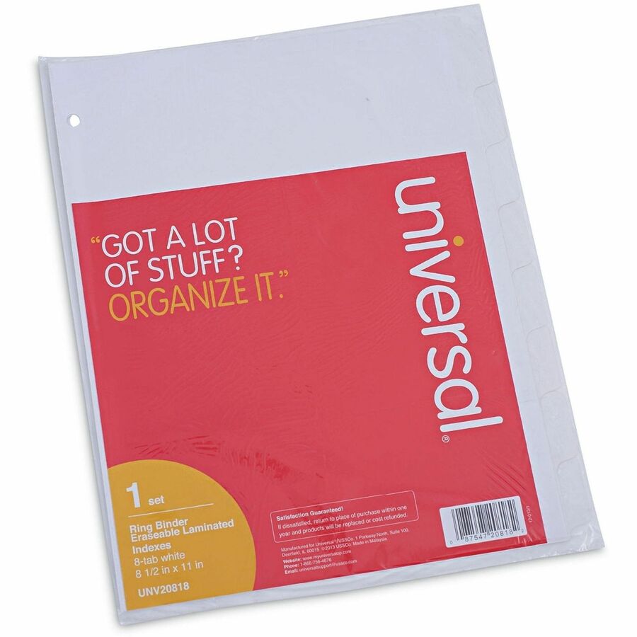 8 x Divider(s) - 8 Blank Side Tab(s) - 8 Tab(s)/Set - 8.5" Divider Width x 11" Divider Length - Letter - 3 Hole Punched - White Paper Divider - White Paper Tab(s) - 20% Recycled - Customizable, Double-sided, Reinforced Edges, Laminated Tab - 1 Set