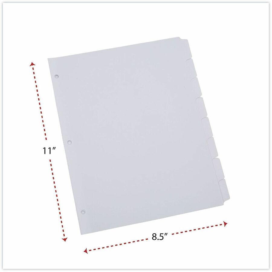 8 x Divider(s) - 8 Blank Side Tab(s) - 8 Tab(s)/Set - 8.5" Divider Width x 11" Divider Length - Letter - 3 Hole Punched - White Paper Divider - White Paper Tab(s) - 20% Recycled - Customizable, Double-sided, Reinforced Edges, Laminated Tab - 1 Set
