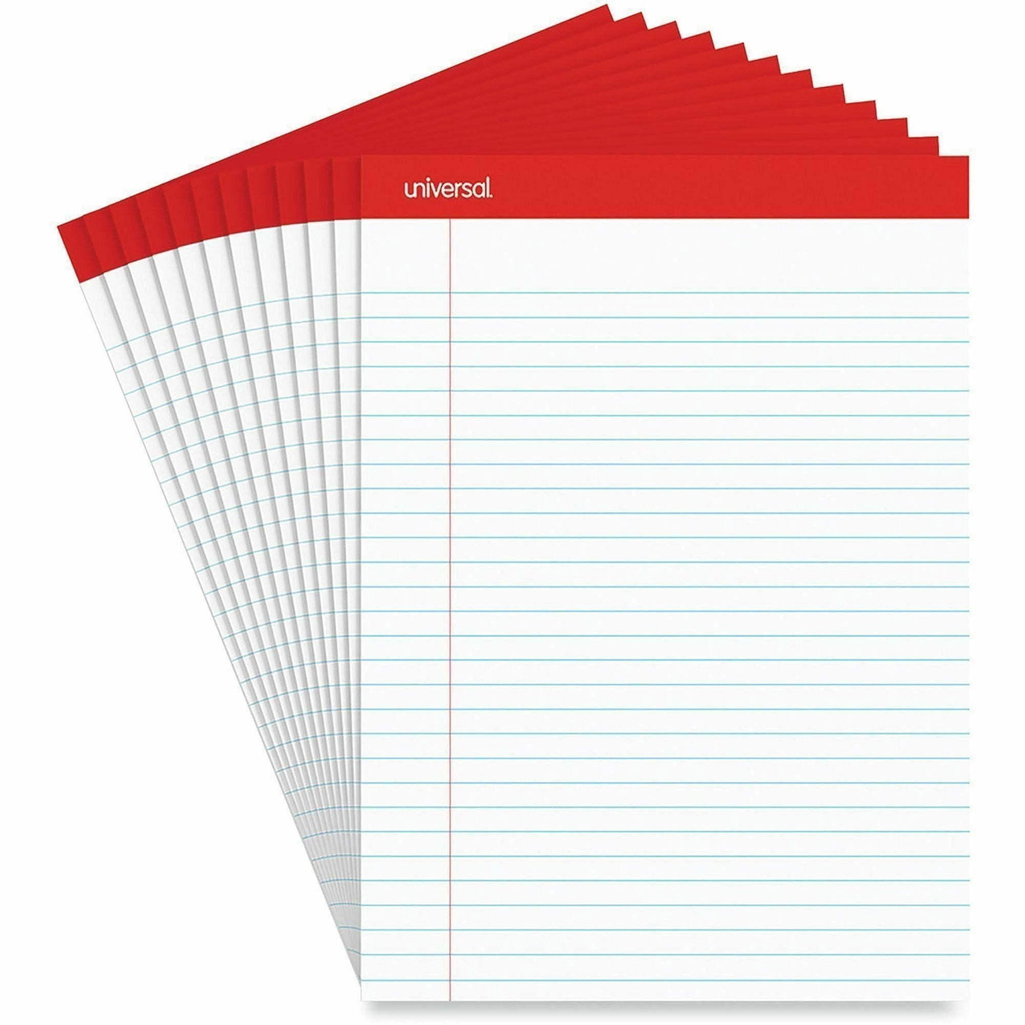 Universal Notepad - 1 Subject(s) - 50 Sheets - Tape Bound - Legal Ruled Red Margin - 16 lb Basis Weight - Letter - 8 1/2" x 11 3/4" Sheet Size - 8.5" Width - White Paper - Chipboard Cover - 1 Dozen