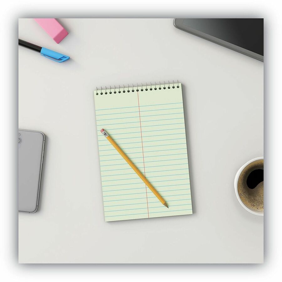 1 Subject(s) - 80 Sheets - Spiral - Red Margin - 16 lb Basis Weight - 6" x 9" Sheet Size - 9" Height x 6" Width - Green Paper - Chipboard Cover