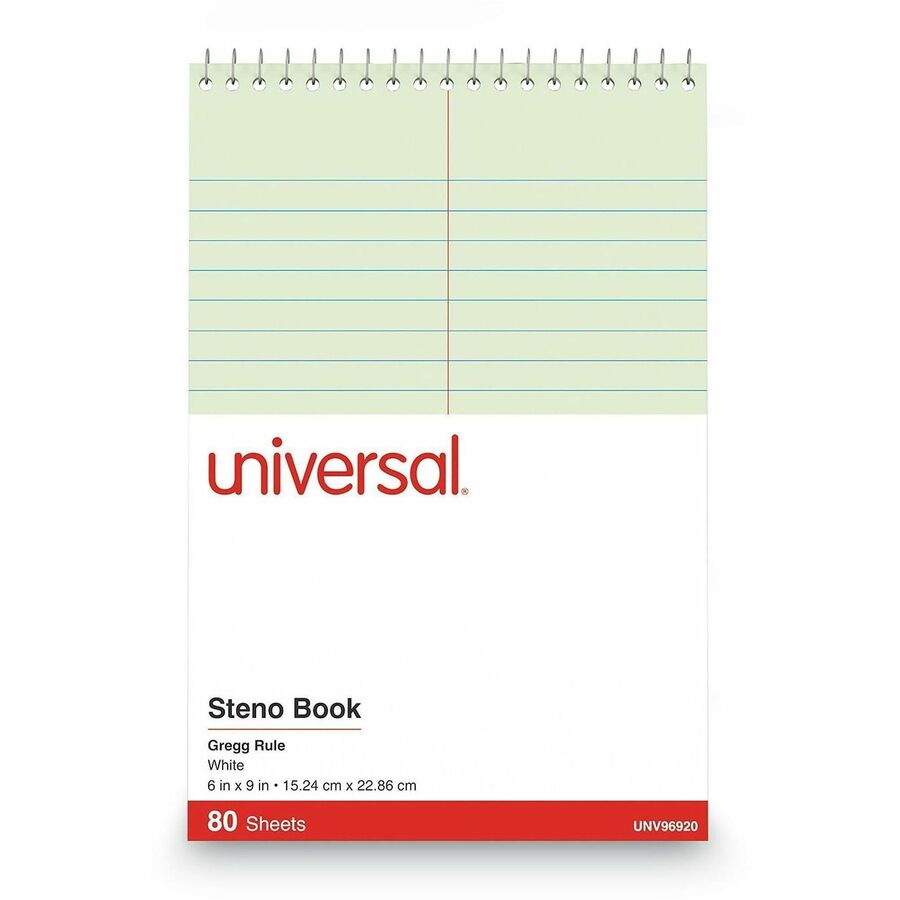 1 Subject(s) - 80 Sheets - Spiral - Red Margin - 16 lb Basis Weight - 6" x 9" Sheet Size - 9" Height x 6" Width - Green Paper - Chipboard Cover