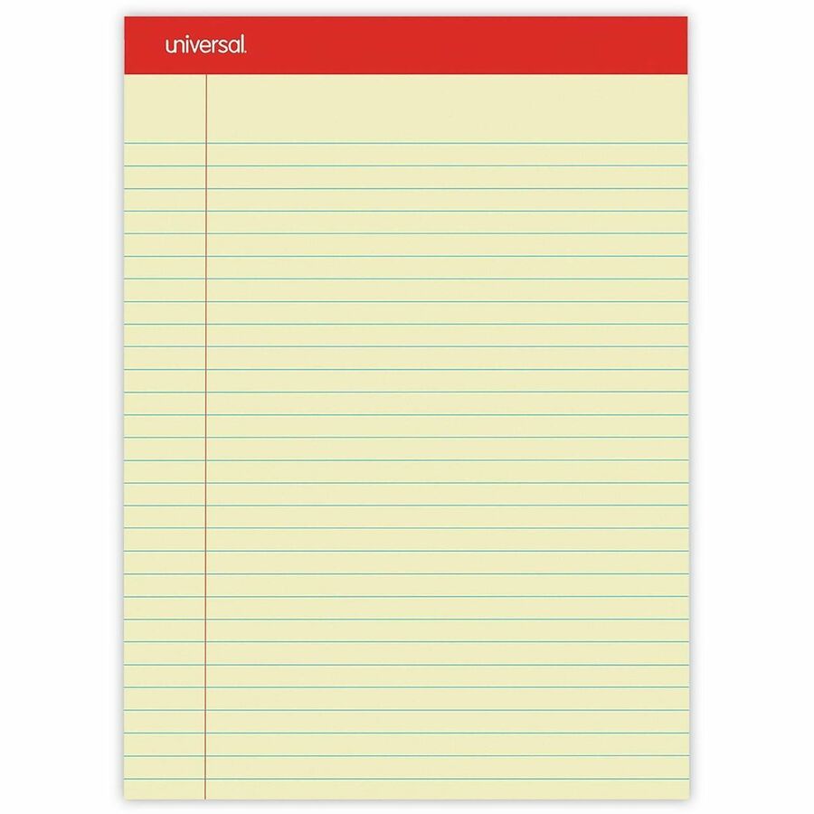 Universal Notepad - 1 Subject(s) - 50 Sheets - Tape Bound - Legal Ruled Red Margin - 16 lb Basis Weight - Letter - 8 1/2" x 11 3/4" Sheet Size - 11.75" Height x 8.5" Width - Canary Paper - 1 Dozen