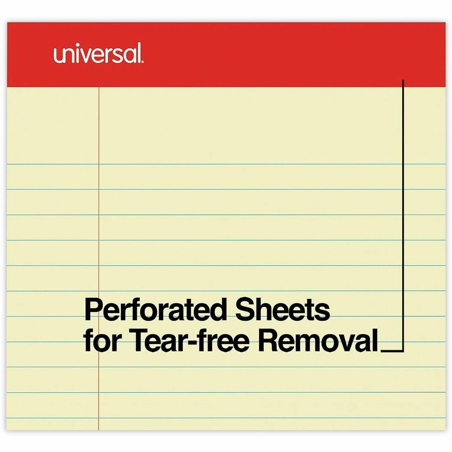 Universal Notepad - 1 Subject(s) - 50 Sheets - Tape Bound - Legal Ruled Red Margin - 16 lb Basis Weight - Letter - 8 1/2" x 11 3/4" Sheet Size - 11.75" Height x 8.5" Width - Canary Paper - 1 Dozen