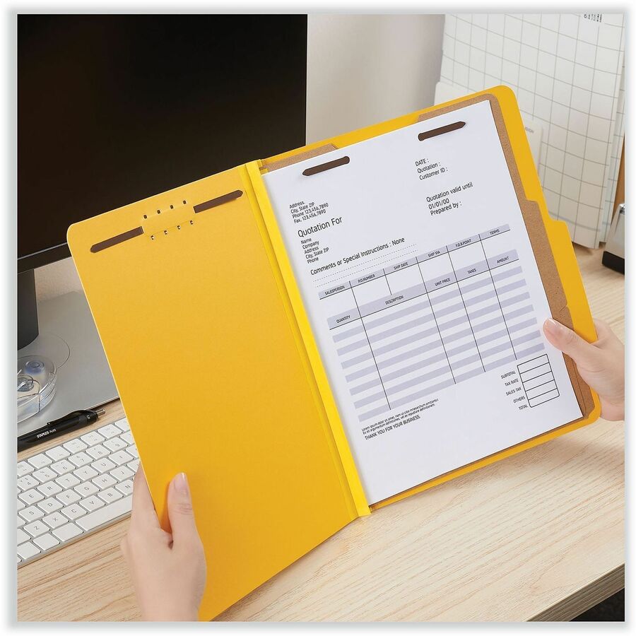 Universal 2/5 Tab Cut Letter Classification Folder - 8 1/2" x 11" - 2" Expansion - 6 Fastener(s) - 2" Fastener Capacity - Top Tab Location - Right of Center Tab Position - 2 Divider(s) - Yellow - 10 Box