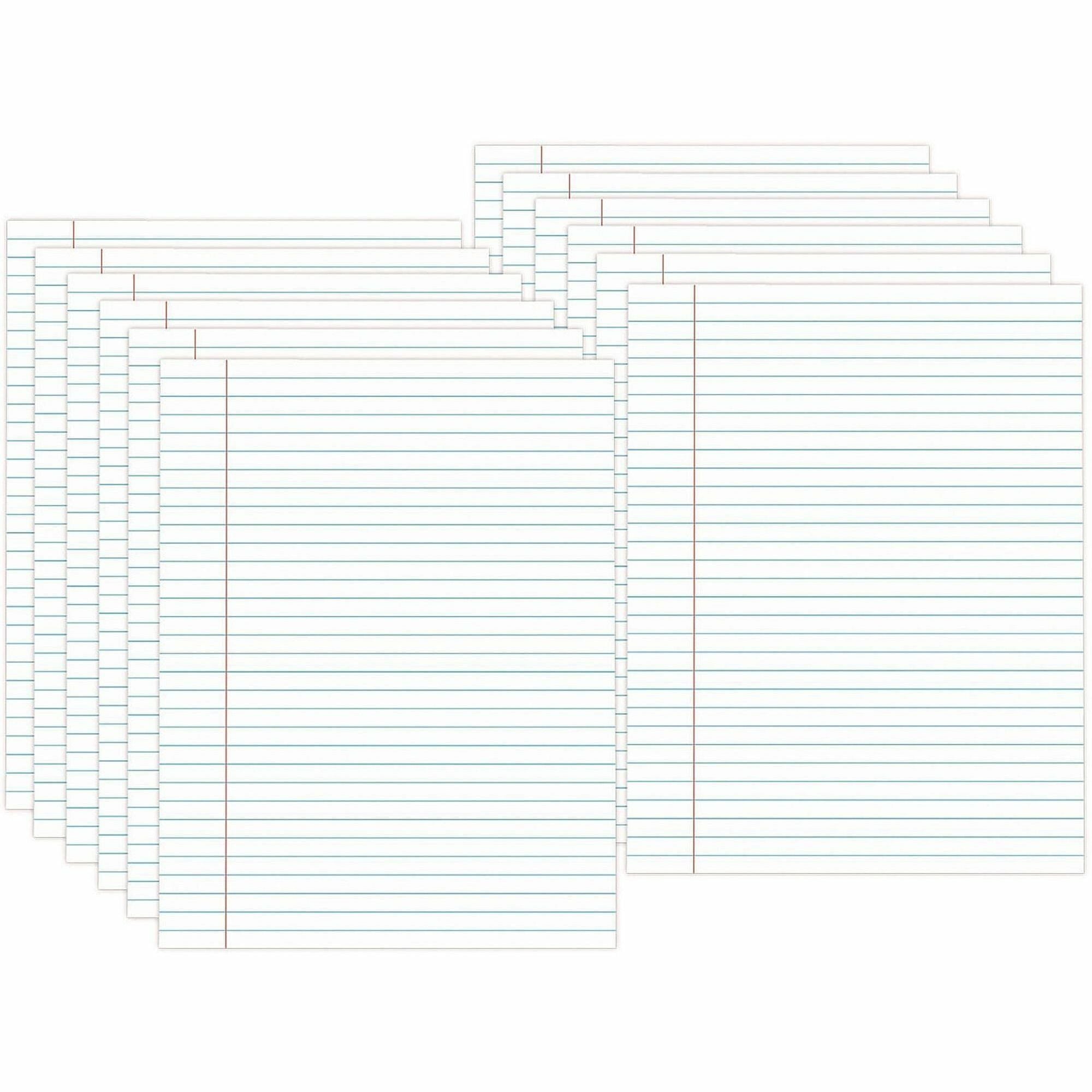 1 Subject(s) - 50 Sheets - Glue - 0.34" Ruled - Unruled Margin - 16 lb Basis Weight - Letter - 8 1/2" x 11" Sheet Size - 8.5" Width - White Paper - Chipboard Cover - 1 Dozen