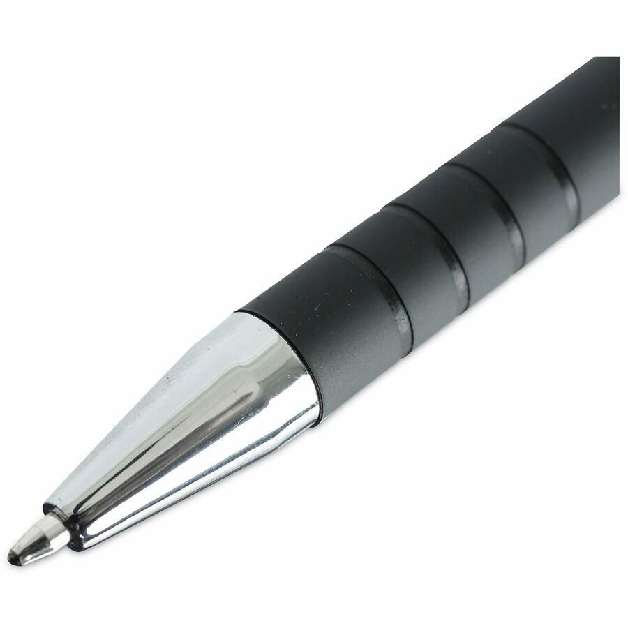 1 mm Medium Conical Pen Point - Retractable - Black Ink - Black Barrel - 1 Dozen