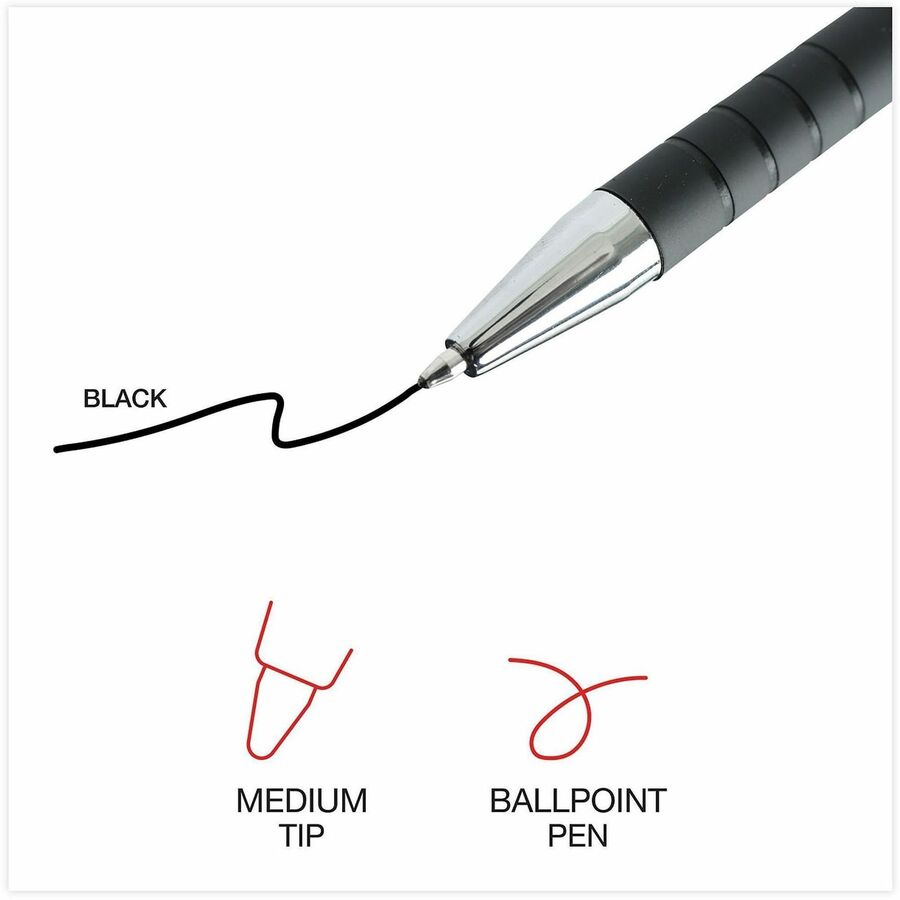 1 mm Medium Conical Pen Point - Retractable - Black Ink - Black Barrel - 1 Dozen