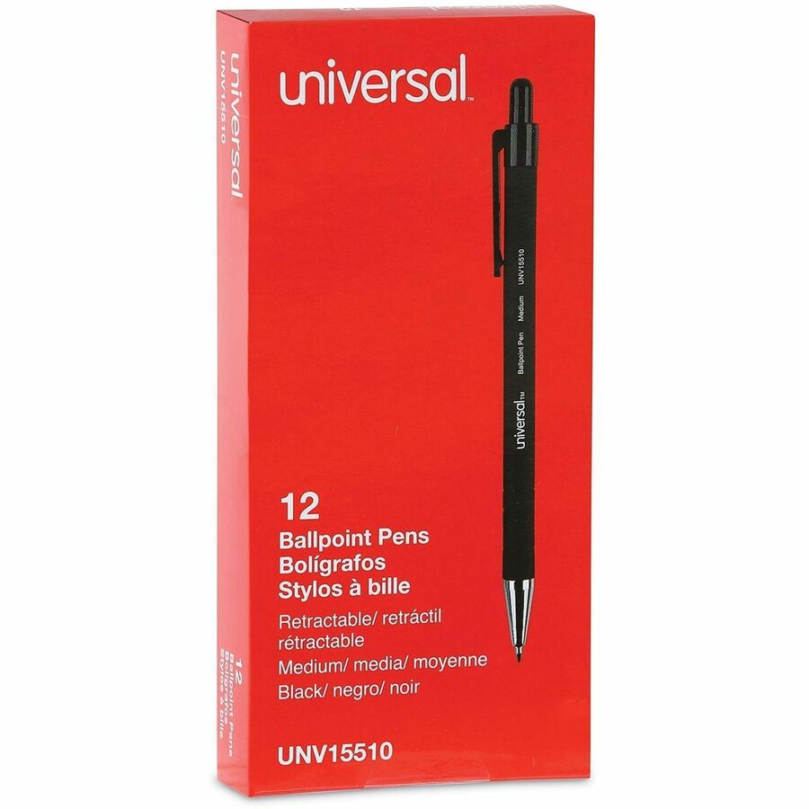 1 mm Medium Conical Pen Point - Retractable - Black Ink - Black Barrel - 1 Dozen