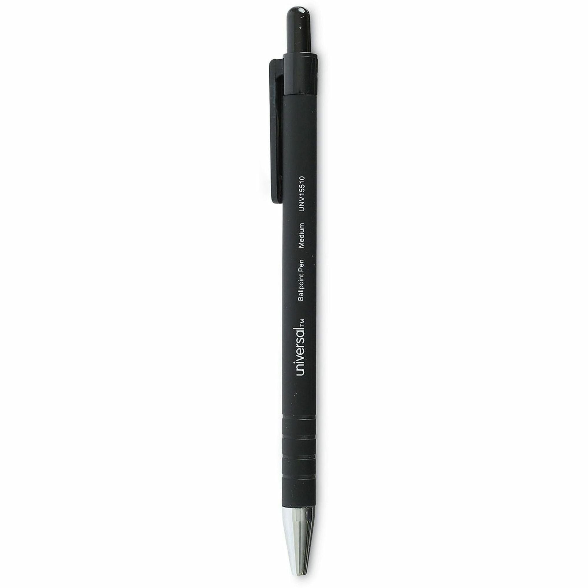 1 mm Medium Conical Pen Point - Retractable - Black Ink - Black Barrel - 1 Dozen