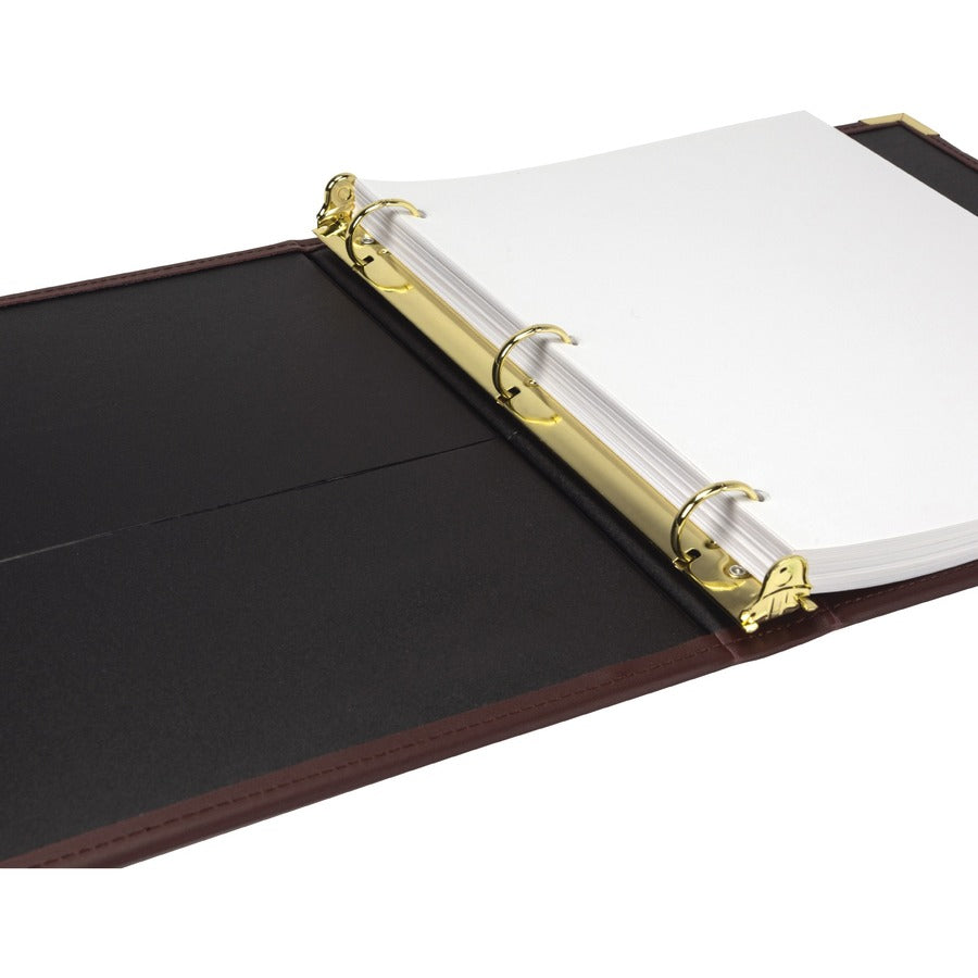 1" Binder Capacity - Letter - 8 1/2" x 11" Sheet Size - Fastener(s): Round Ring - Pocket(s): 2, Internal - Faux Leather, Brass, Metal - Burgundy - Flexible, Durable, Concealed Rivet - 1 Each