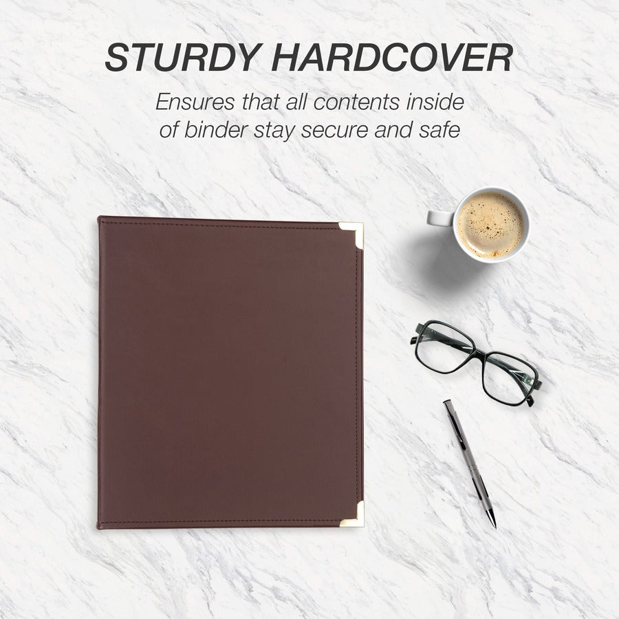 1" Binder Capacity - Letter - 8 1/2" x 11" Sheet Size - Fastener(s): Round Ring - Pocket(s): 2, Internal - Faux Leather, Brass, Metal - Burgundy - Flexible, Durable, Concealed Rivet - 1 Each