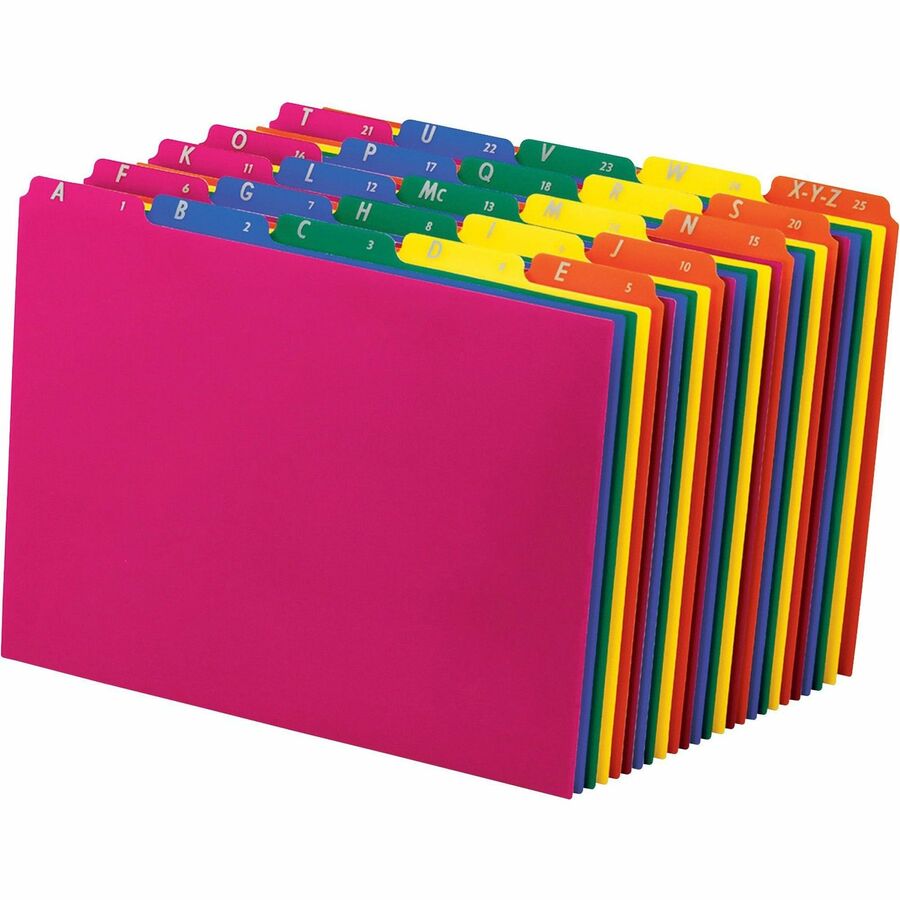 5 Printed Tab(s) - Character - A-Z - 8.5" Divider Width x 11" Divider Length - Letter - Blue Polypropylene, Green, Yellow, Magenta, Strawberry Tab(s) - Wear Resistant, Tear Resistant, Moisture Resistant - 1 Set