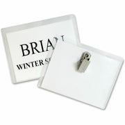C-Line Laser/Inkjet Clip Style Badge Holder Kits - Support 4" x 3" Media - Paper, Polypropylene - White - 96 / Box