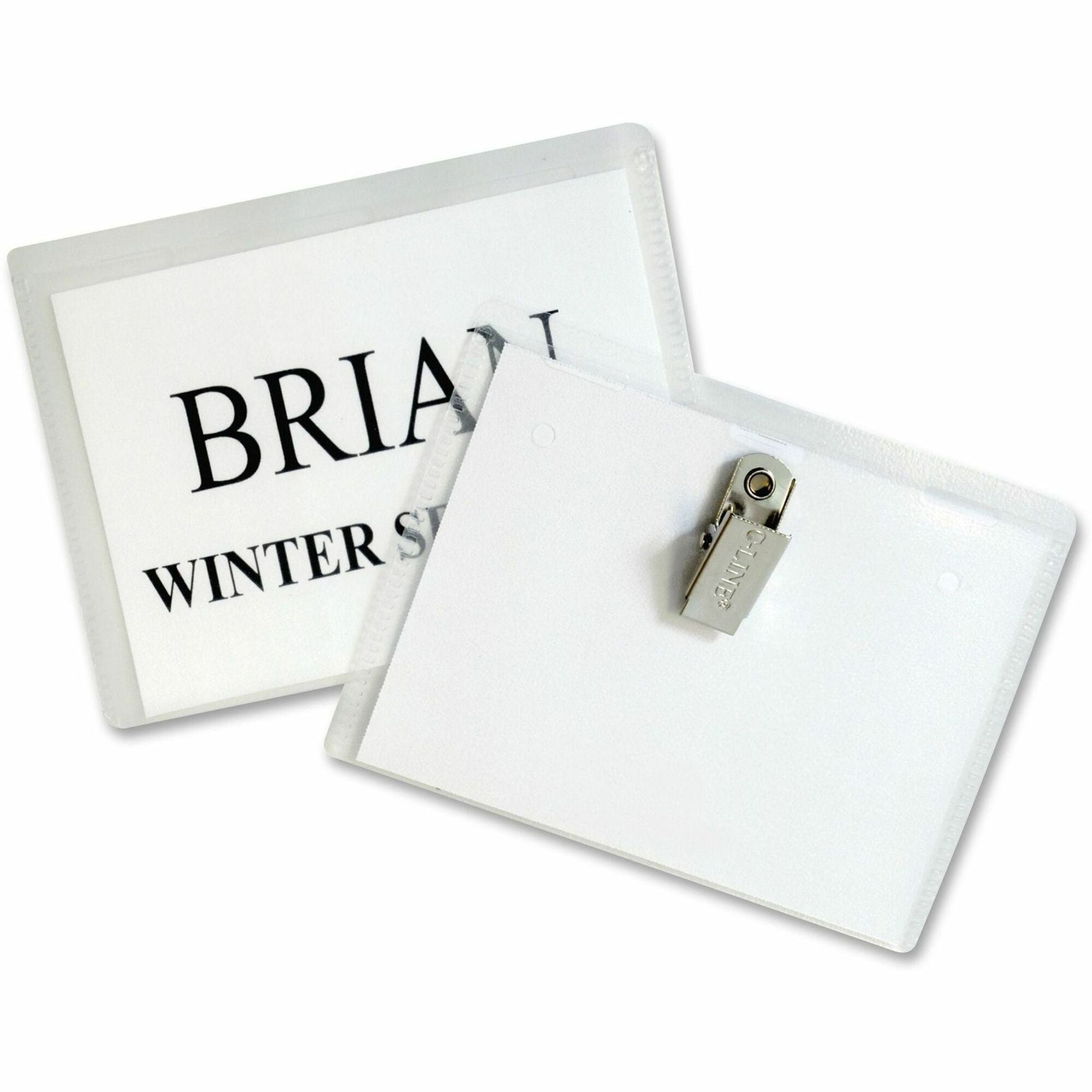C-Line Laser/Inkjet Clip Style Badge Holder Kits - Support 4" x 3" Media - Paper, Polypropylene - White - 96 / Box
