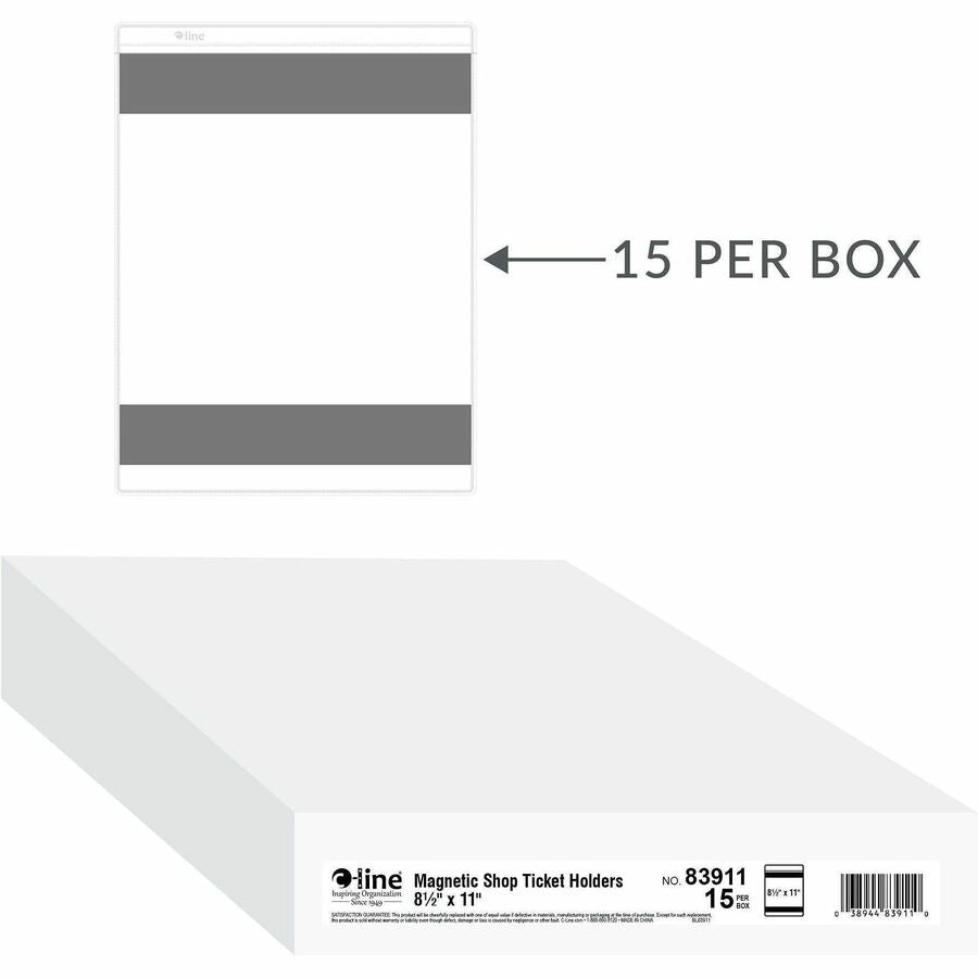 C-Line Magnetic Shop Ticket Holders - Support 8.50" x 11" Media - Vinyl - Clear - Durable - 15 / Box