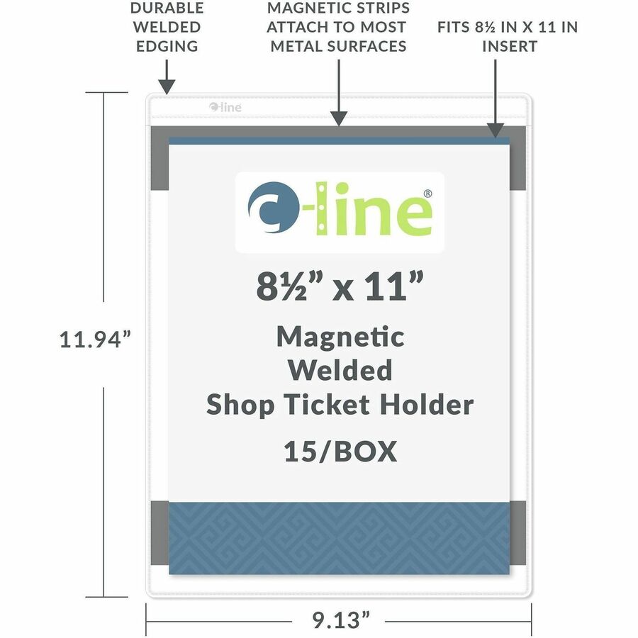 C-Line Magnetic Shop Ticket Holders - Support 8.50" x 11" Media - Vinyl - Clear - Durable - 15 / Box