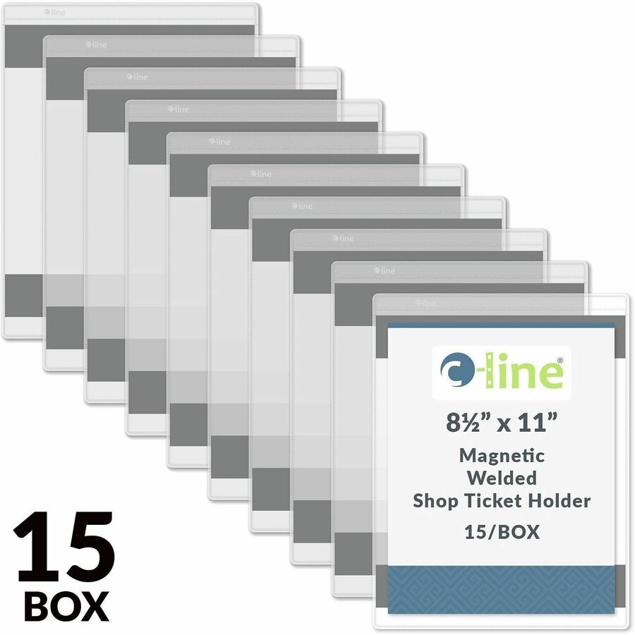 C-Line Magnetic Shop Ticket Holders - Support 8.50" x 11" Media - Vinyl - Clear - Durable - 15 / Box