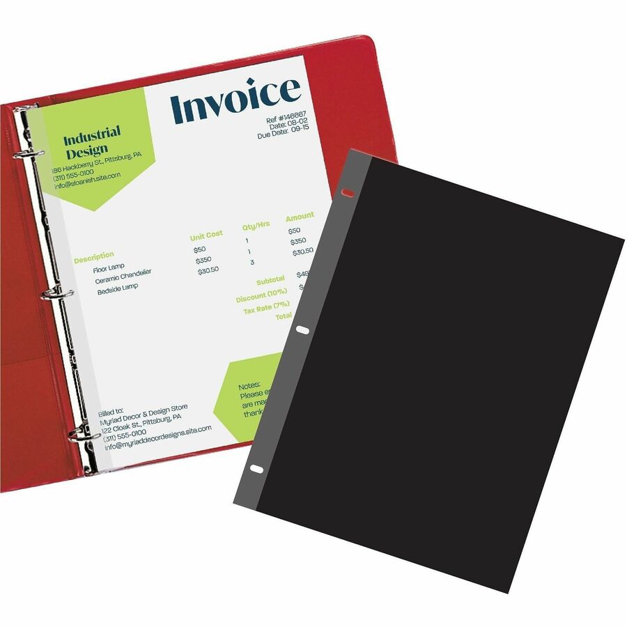 C-Line Sheet Protectors - 2 x Sheet Capacity - For Letter 8 1/2" x 11" Sheet - 3 x Holes - Ring Binder - Rectangular - Clear, Black - Polypropylene - 1 Box