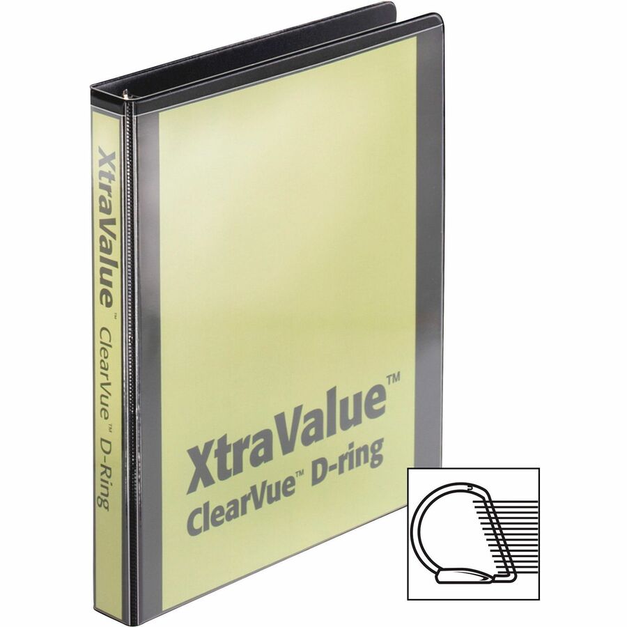 Cardinal Performer ClearVue Slant-D Ring Binder, 1" Capacity, 240 Sheet, Letter Size, 3 D-Rings, 2 Inside Pockets, Black, Vinyl, 1 Each