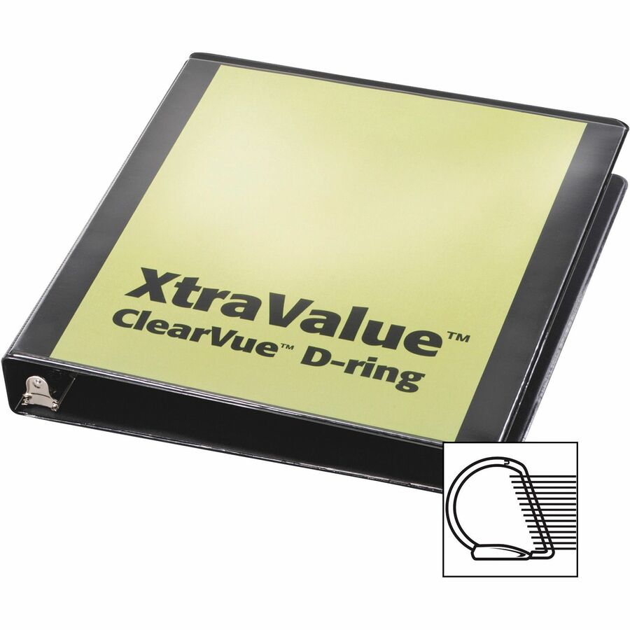 Cardinal Performer ClearVue Slant-D Ring Binder, 1" Capacity, 240 Sheet, Letter Size, 3 D-Rings, 2 Inside Pockets, Black, Vinyl, 1 Each