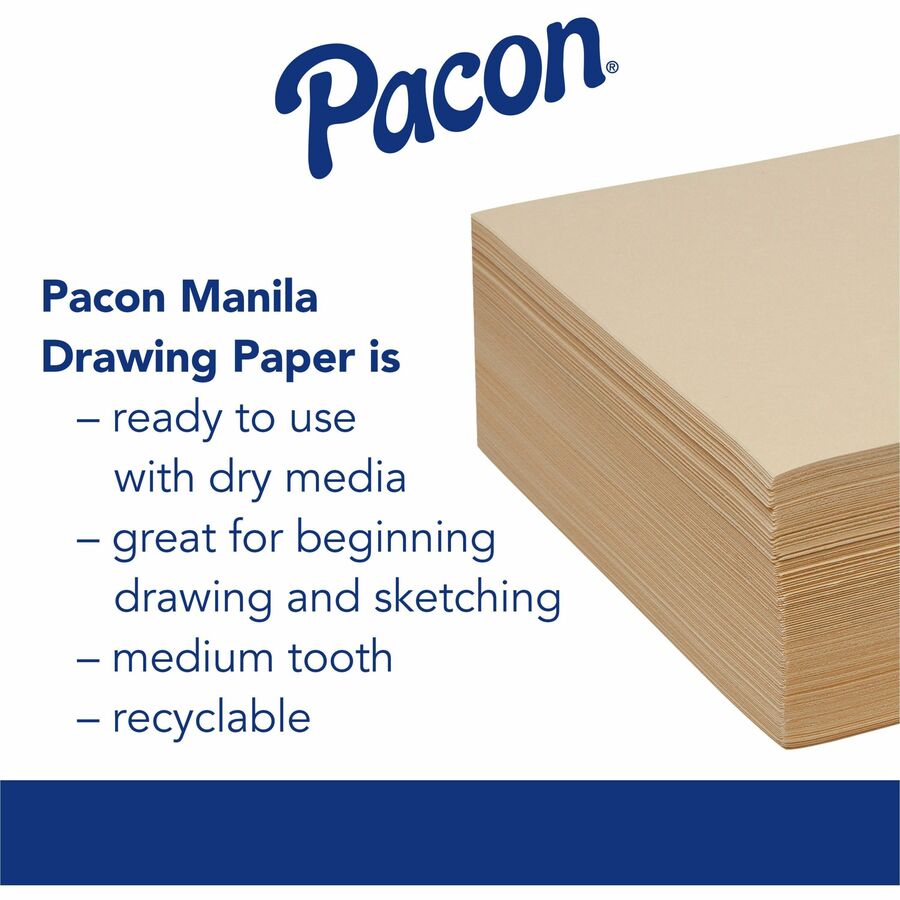 Pacon&reg; Heavyweight Drawing Paper - 500 Sheets - Plain - 9" x 12" Sheet Size - Manila Paper - 500 / Ream