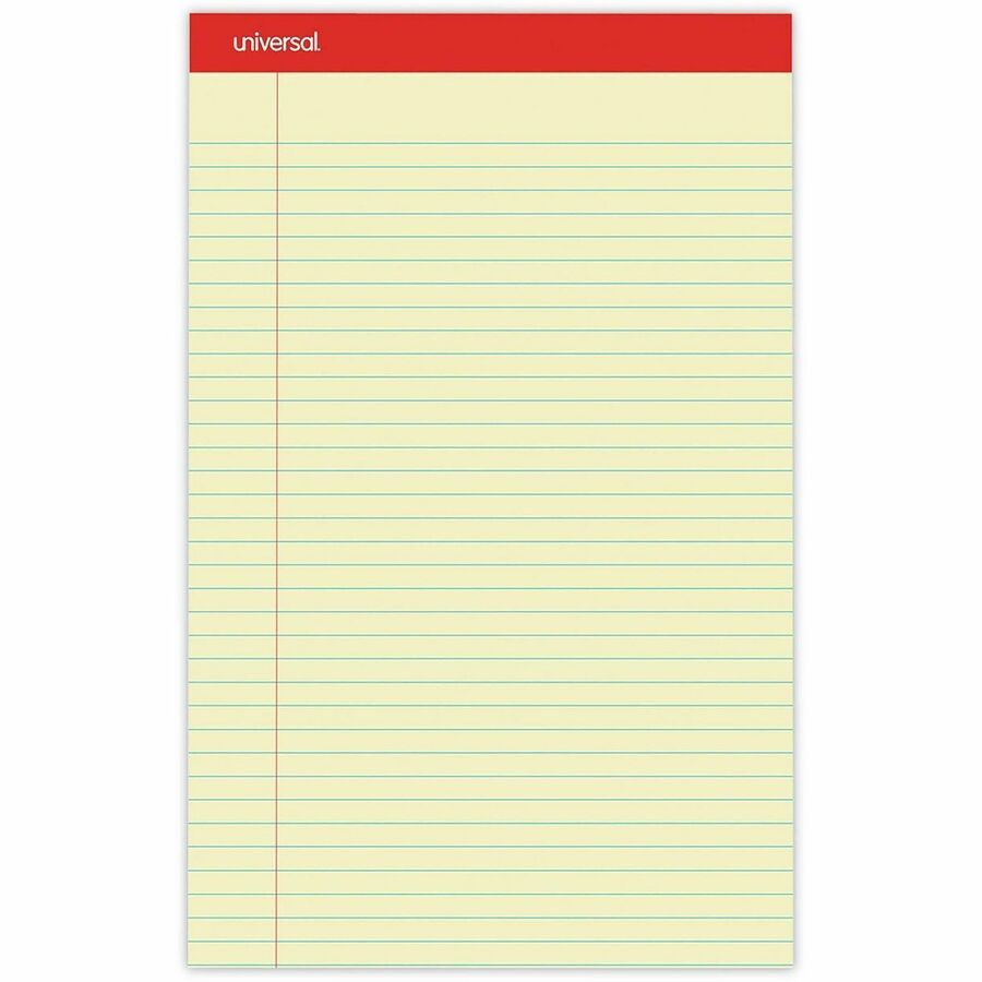 Universal Notepad - 1 Subject(s) - 50 Sheets - Tape Bound - Legal Ruled Red Margin - 16 lb Basis Weight - Legal - 8 1/2" x 14" Sheet Size - 8.5" Width - Canary Paper - 1 Dozen