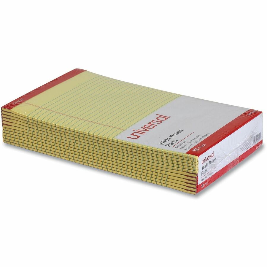 Universal Notepad - 1 Subject(s) - 50 Sheets - Tape Bound - Legal Ruled Red Margin - 16 lb Basis Weight - Legal - 8 1/2" x 14" Sheet Size - 8.5" Width - Canary Paper - 1 Dozen