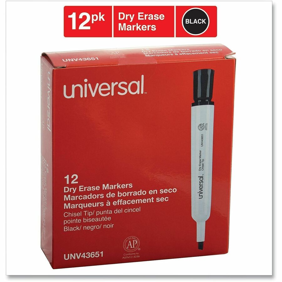 Broad Chisel Marker Point - Black Ink - Dry - General Purpose - 1 Dozen