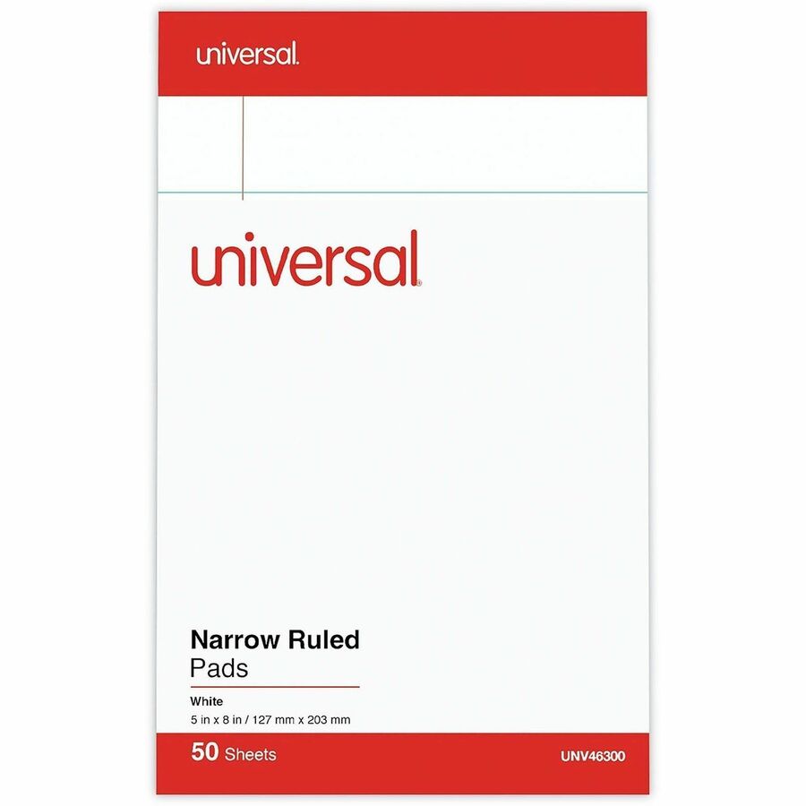 Universal Notepad - 1 Subject(s) - 50 Sheets - Tape Bound - Legal Ruled Red Margin - 16 lb Basis Weight - 5" x 8" Sheet Size - 5" Width - White Paper - 1 Dozen