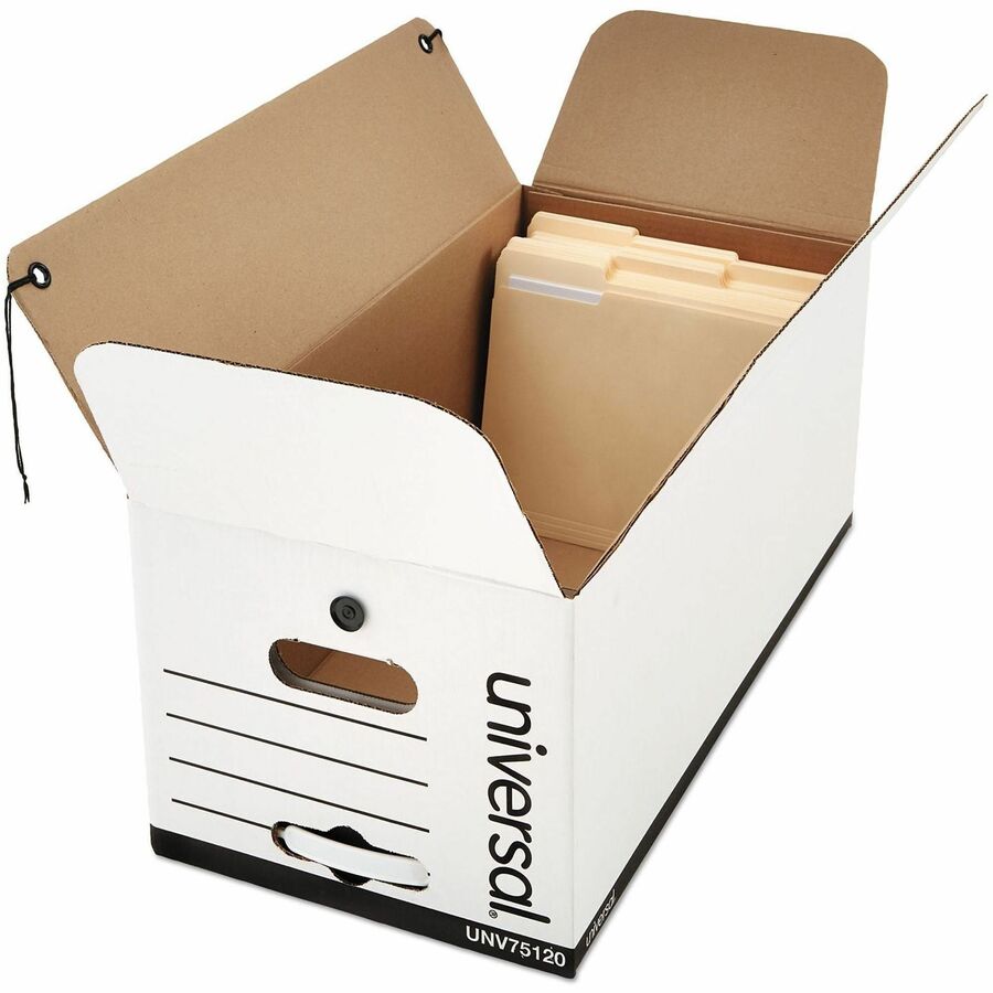 Internal Dimensions: 12" Width x 24" Depth x 10" Height - Media Size Supported: Letter - Flap, String/Button Closure - Medium Duty - Stackable - Corrugated Fiberboard - White - For Box File - 12 / Carton