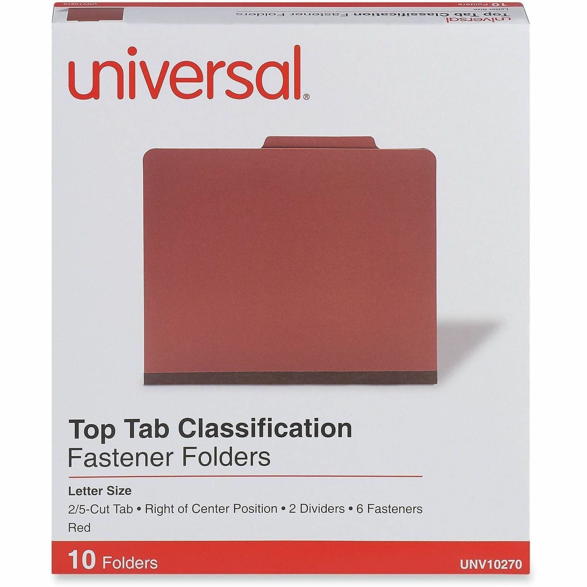 8 1/2" x 11" - 2" Expansion - 6 Fastener(s) - 2" for Folder - Top Tab Location - Right of Center Tab Position - 2 Divider(s) - Red - 10 Box