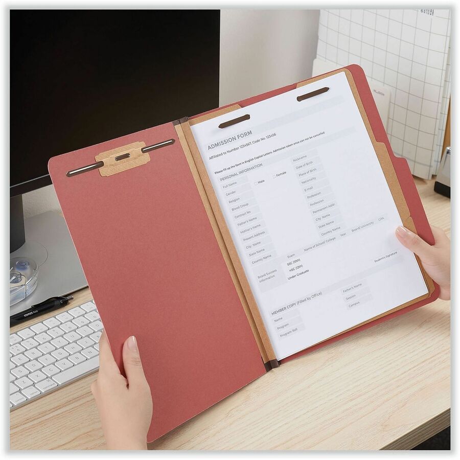8 1/2" x 11" - 2" Expansion - 6 Fastener(s) - 2" for Folder - Top Tab Location - Right of Center Tab Position - 2 Divider(s) - Red - 10 Box