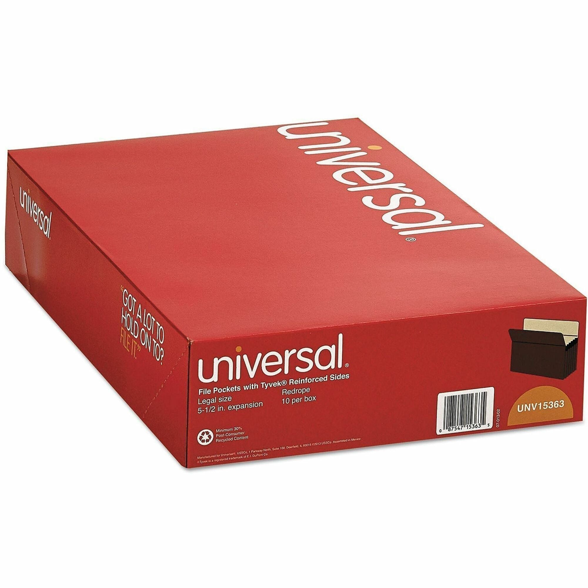 Universal Expansion File Pocket - Legal - 8.5" x 14" - Straight Tab Cut - 5" Expansion - 10 / Box - Manila, Red