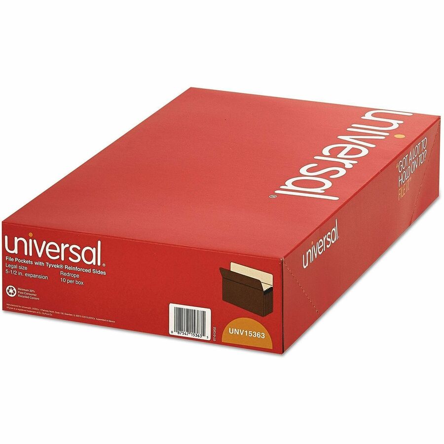 Universal Expansion File Pocket - Legal - 8.5" x 14" - Straight Tab Cut - 5" Expansion - 10 / Box - Manila, Red