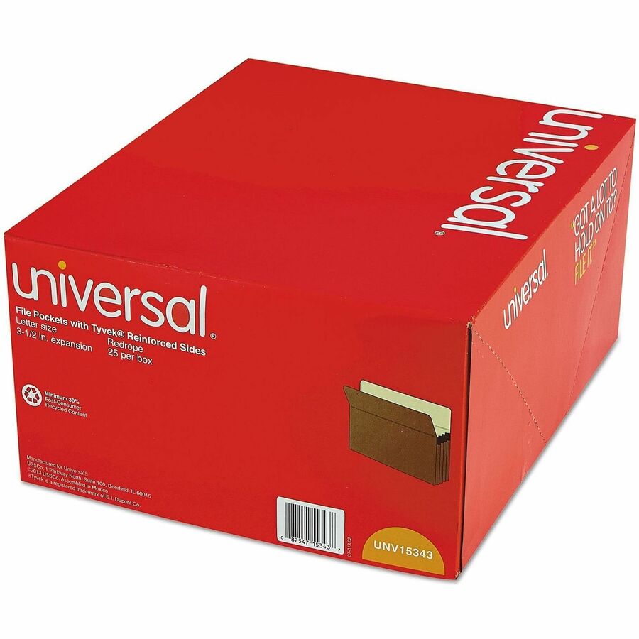 Universal Expansion File Pocket - Letter - 8.5" x 14" - Straight Tab Cut - 3" Expansion - 25 / Pack - 18pt., 23pt. - Manila, Red