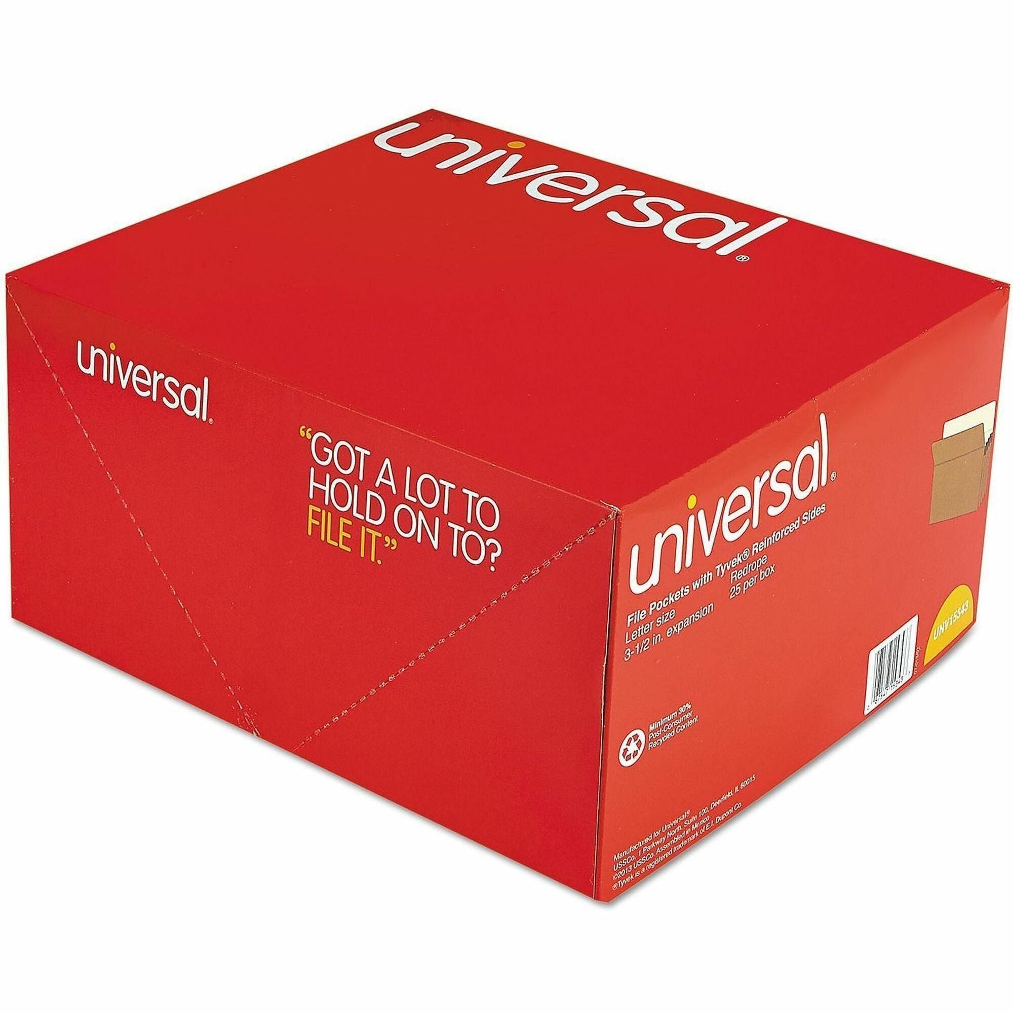 Universal Expansion File Pocket - Letter - 8.5" x 14" - Straight Tab Cut - 3" Expansion - 25 / Pack - 18pt., 23pt. - Manila, Red