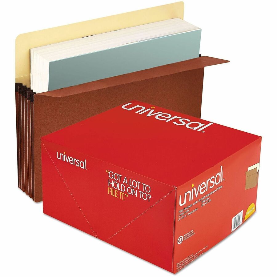 Universal Expansion File Pocket - Letter - 8.5" x 14" - Straight Tab Cut - 3" Expansion - 25 / Pack - 18pt., 23pt. - Manila, Red