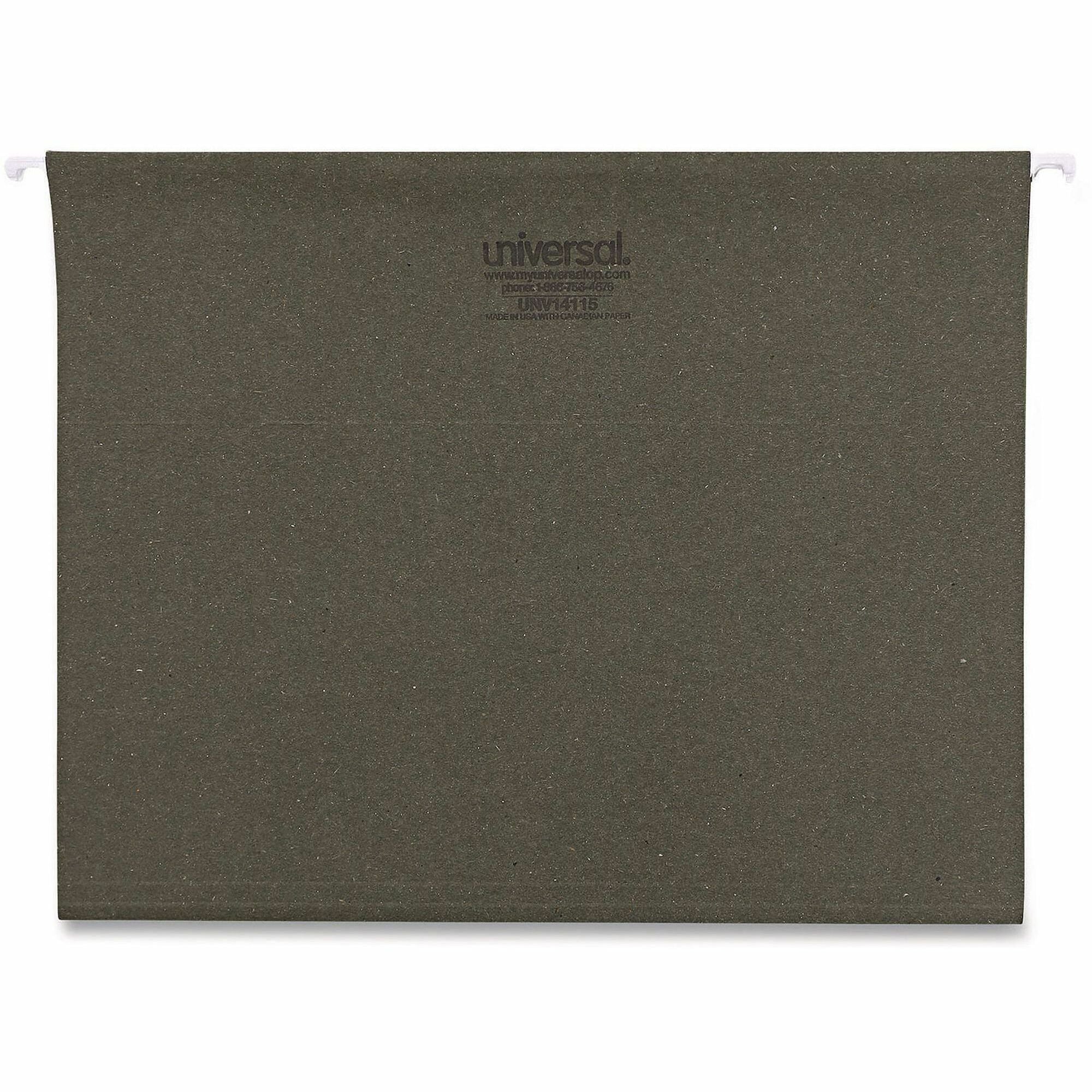 Universal Hanging File Folder - Letter - 8.5" x 11" - 1/5 Tab Cut - 25 / Box - 11pt. - Green