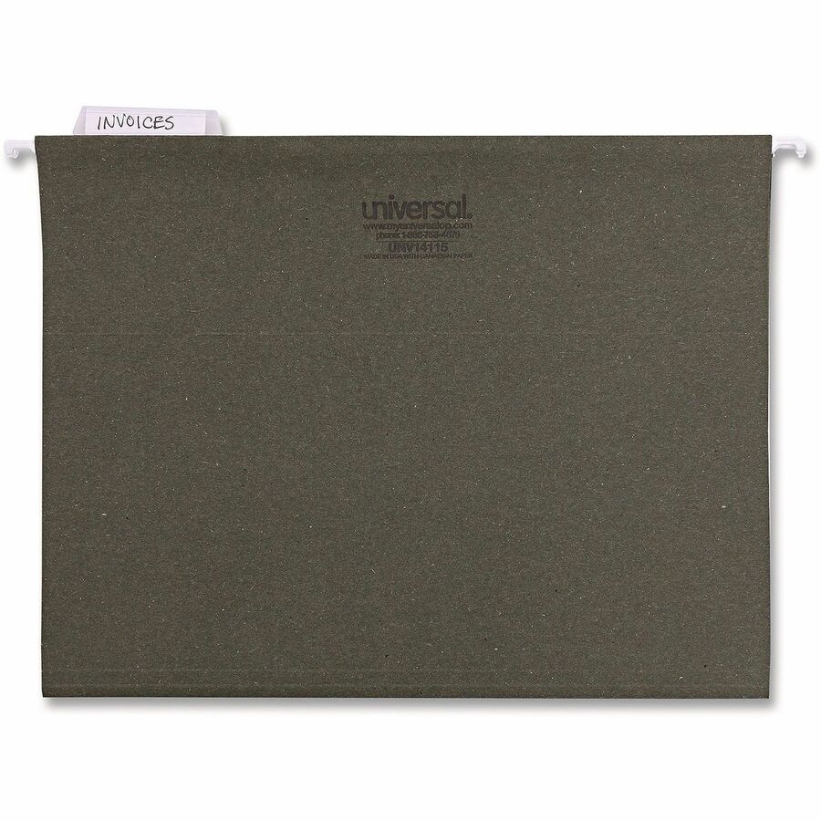 Universal Hanging File Folder - Letter - 8.5" x 11" - 1/5 Tab Cut - 25 / Box - 11pt. - Green