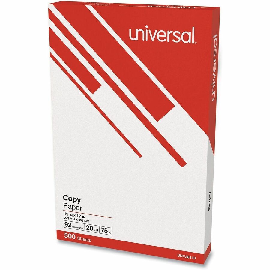 Universal Copy Paper - 92 Brightness - Ledger - 11" x 17" - 20 lb Basis Weight - 75 g/m² Grammage - White - 2500 Sheets - 500 Sheets per Ream - 5 Ream per Case