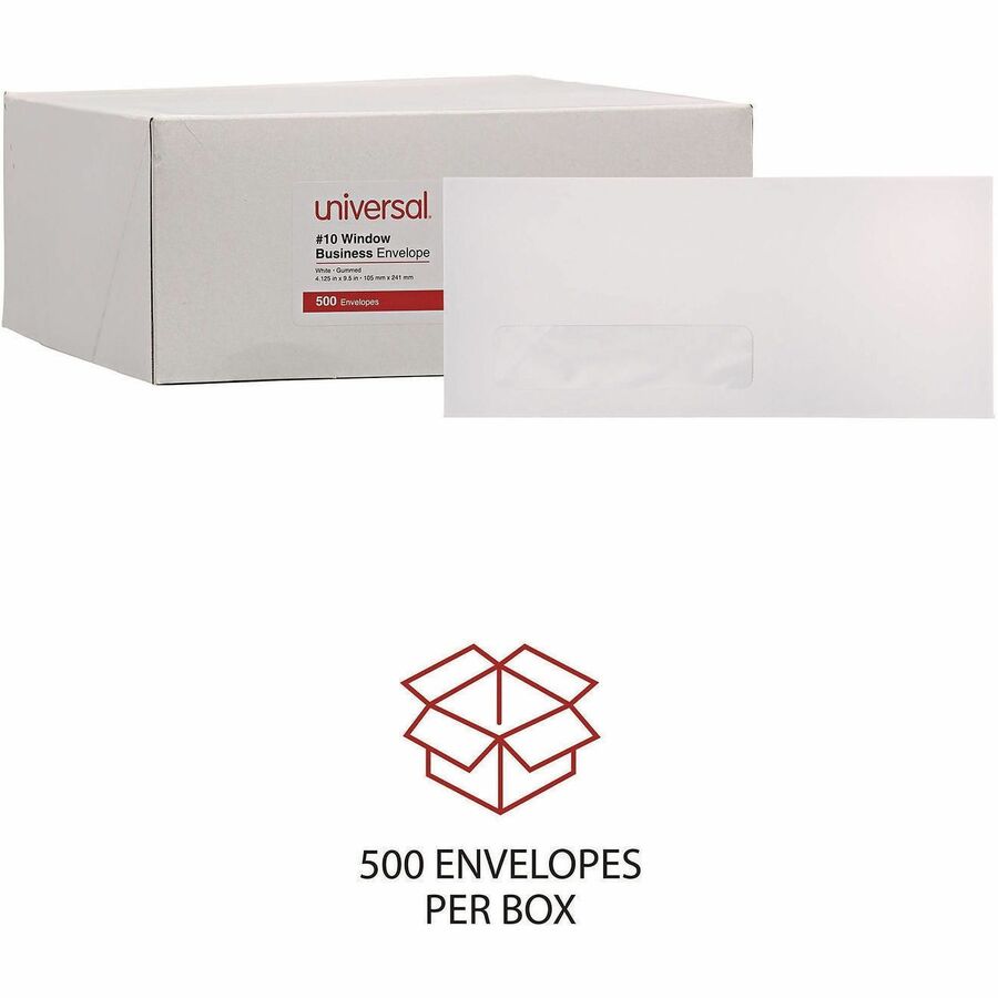 Universal Envelope - Business - #10 - 9 1/2" Width x 4 1/8" Length - 24 lb - Gummed - White - Paper Stock - 500 / Box
