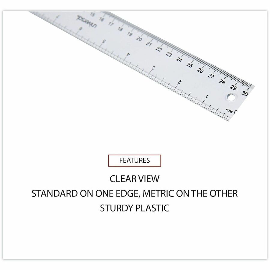 12" Length - 1/16 Graduations - Metric, Standard Measuring System - Plastic - Clear - 1 Each
