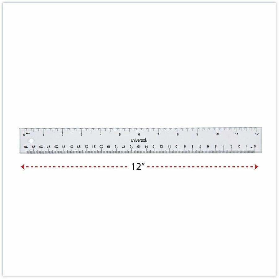 12" Length - 1/16 Graduations - Metric, Standard Measuring System - Plastic - Clear - 1 Each