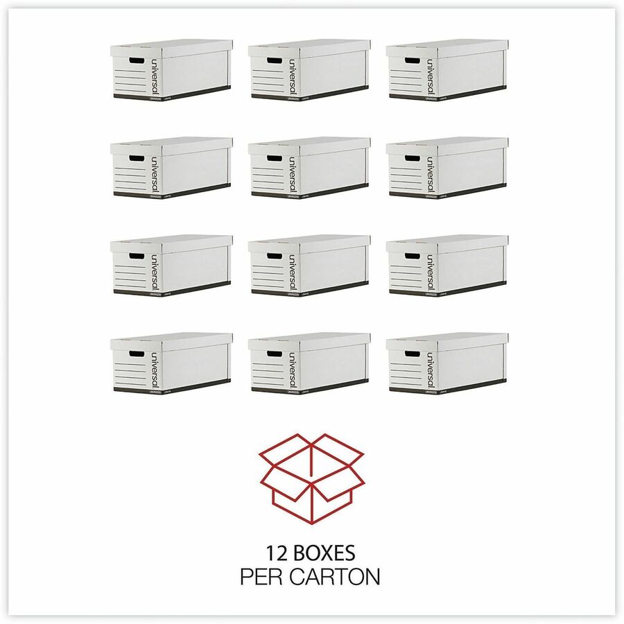 Internal Dimensions: 12.25" Width x 23.75" Depth x 10.25" Height - Media Size Supported: Letter - Lift-off Closure - Medium Duty - Stackable - Corrugated Fiberboard - White - For Box File - 12 / Carton