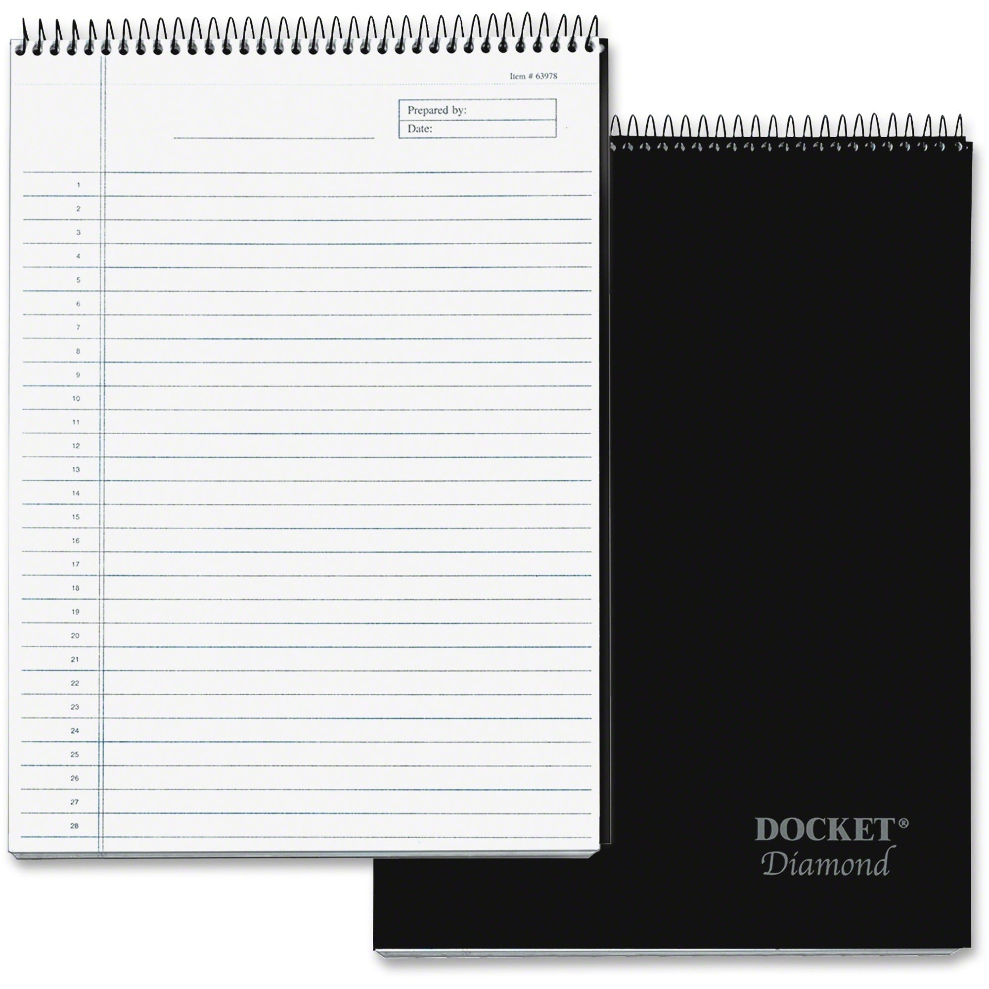 60 Sheets - Wire Bound - 24 lb Basis Weight - 8 1/2" x 11 3/4" Sheet Size - 11.75" Height x 8.5" Width - Natural White Paper - Black Cover - Rigid, Perforated, Smooth Edge, Acid-free, Numbered, Easy Tear - 1 / Each