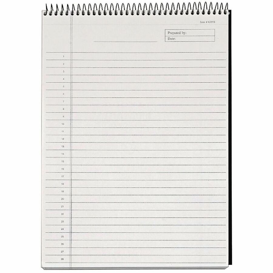 60 Sheets - Wire Bound - 24 lb Basis Weight - 8 1/2" x 11 3/4" Sheet Size - 11.75" Height x 8.5" Width - Natural White Paper - Black Cover - Rigid, Perforated, Smooth Edge, Acid-free, Numbered, Easy Tear - 1 / Each