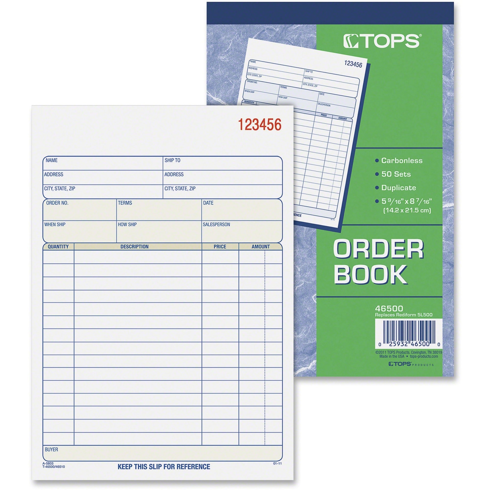 50 Sheet(s) - 15 lb - 2 Part - Carbonless Copy - 5.56" x 7.94" Form Size - White, Canary - Blue Print Color - 1 Each